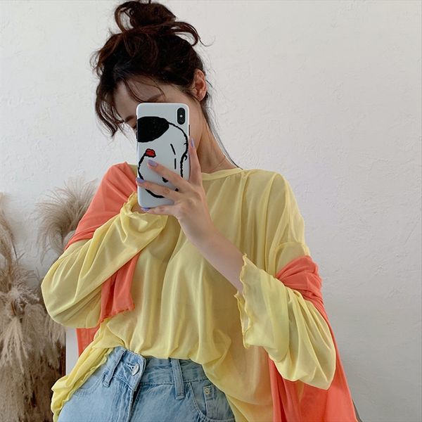 

2020 loose thin gauze long-sleeved sunscreen base female 2020 loose thin gauze long-sleeved sunscreen t-shirt t-shirt coat base coat female, White