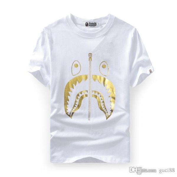 

new men's wear ape tshirts gold shark head printed short sleeved t-shirts justin bieber men women's t-shirt fear of god sale, White