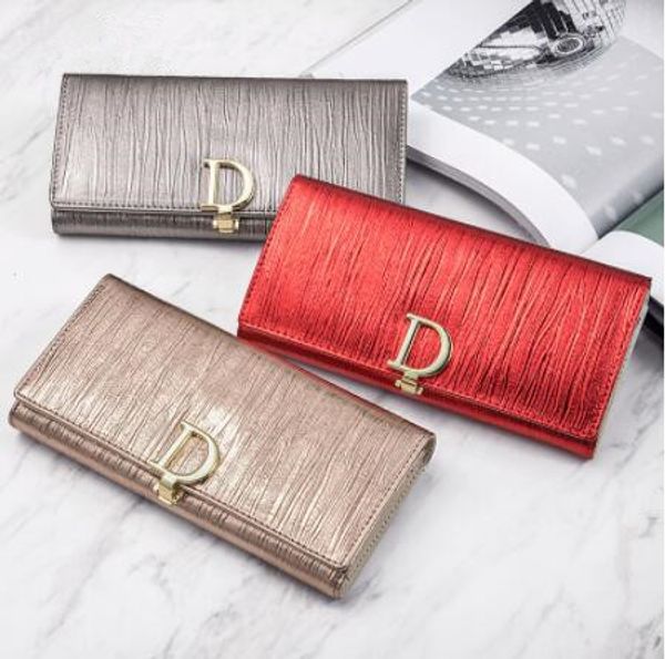 

luxury genuine leather women wallet designer female long coin purse card holder ladies large capacity multi-card 3 fold wallets, Red;black