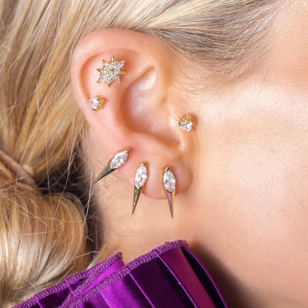 

gold color geometric long spike stud marquise cz cubic zirconia long bar trendy women earring, Golden;silver