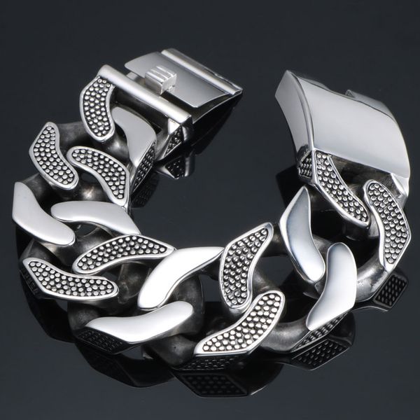 

31mm wide heavy metal bracelet men male casting solid stainless steel chain link mens bracelets massive biker rocker jewelry man, Black