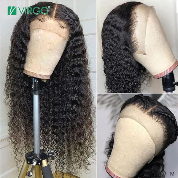 

virgo deep wave wigs 13x4 lace front human hair wigs for black women brazilian lace front wig 150% density remy 10-24inch middle, Black;brown