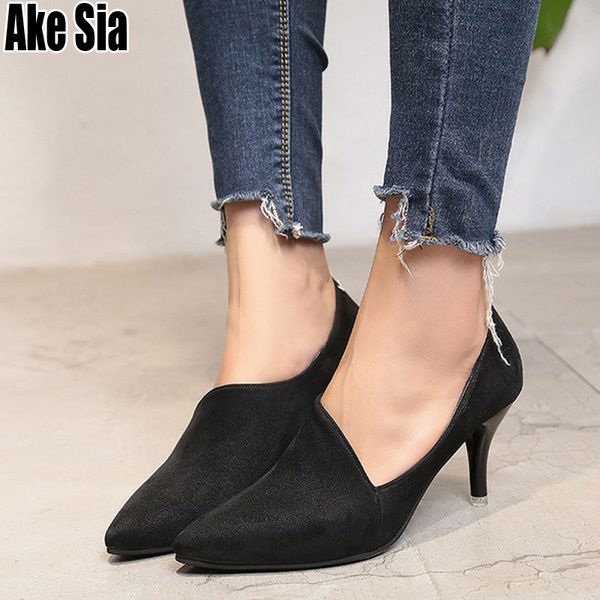 

elegant women lady fashion casual footware comfortable pointed toe stiletto shallow low pumps leather heel stilettos shoes a771, Black