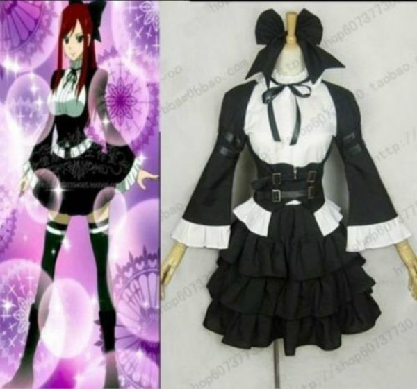 

new! аниме fairy tail erza scarlet черный мундир дева платье косплей костюм, Black;red