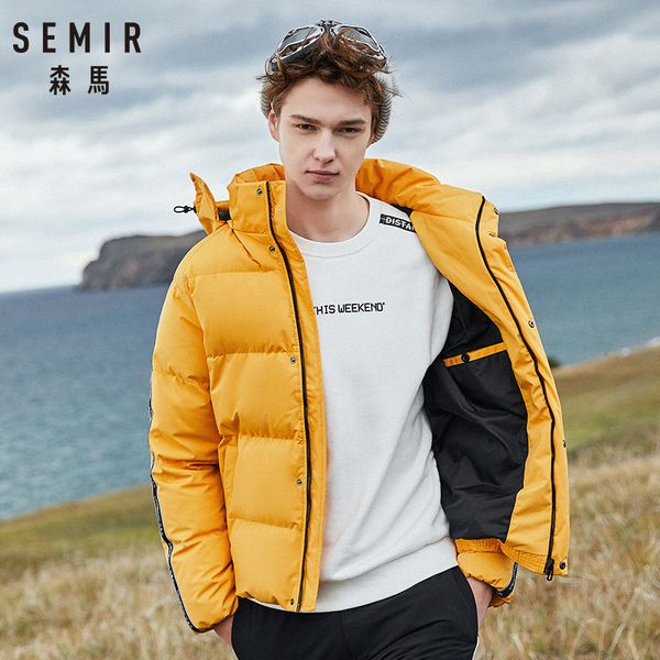 

semir casual winter red jacket men 2019 down winter jacket men hooded windbreaker waterproof thick warm coat, Black
