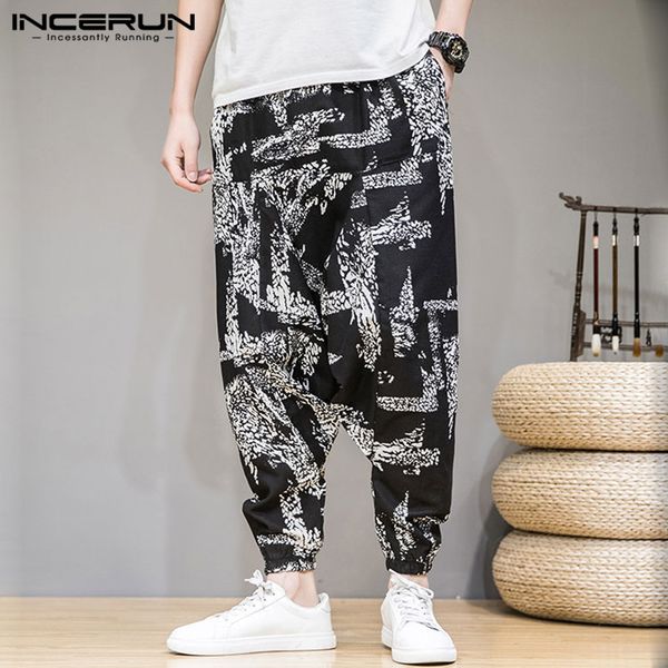 

мужчины печатные шаровары бегуны повседневный сыпучие 2020 карманы эластичный пояс pantalon моды падение промежность брюки streetwear inceru, Black