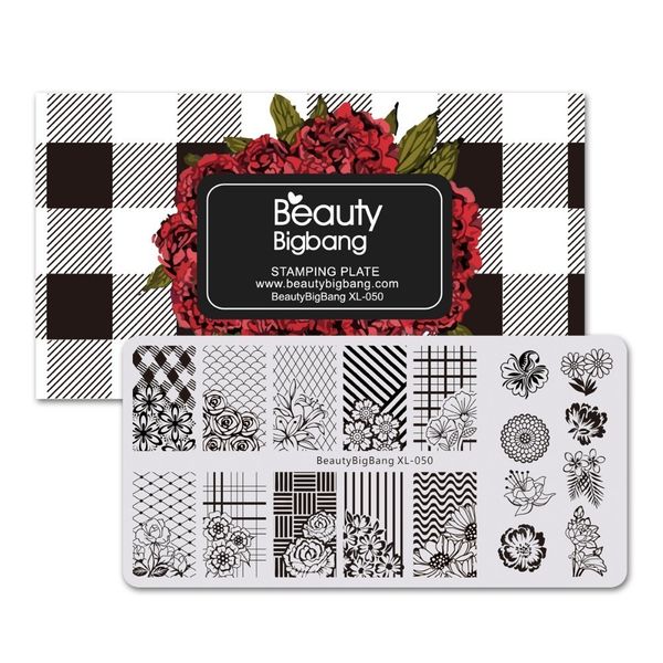 

beautybigbang stamping plates peony flower block mesh striped image stainless steel 6*12cm nail art stencil stamping plate xl-50, White