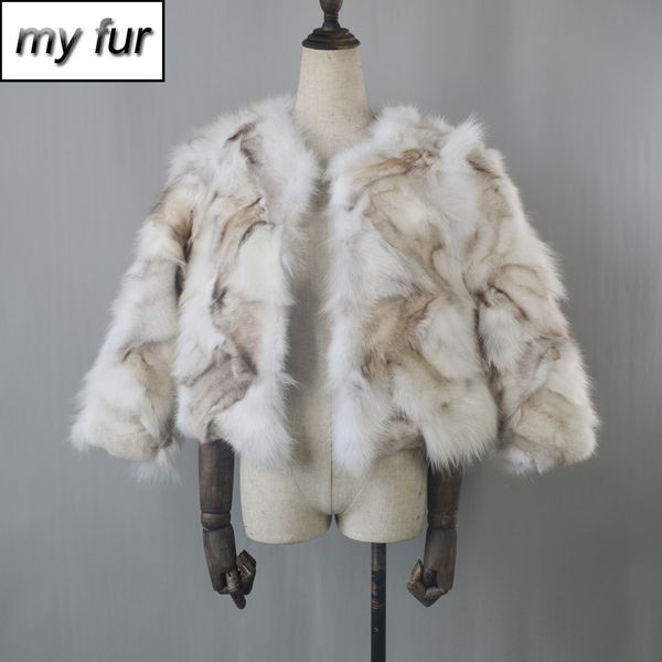 

women real 100% natural fur jacket lady casual genuine real fur outerwear short style slim coat, Black
