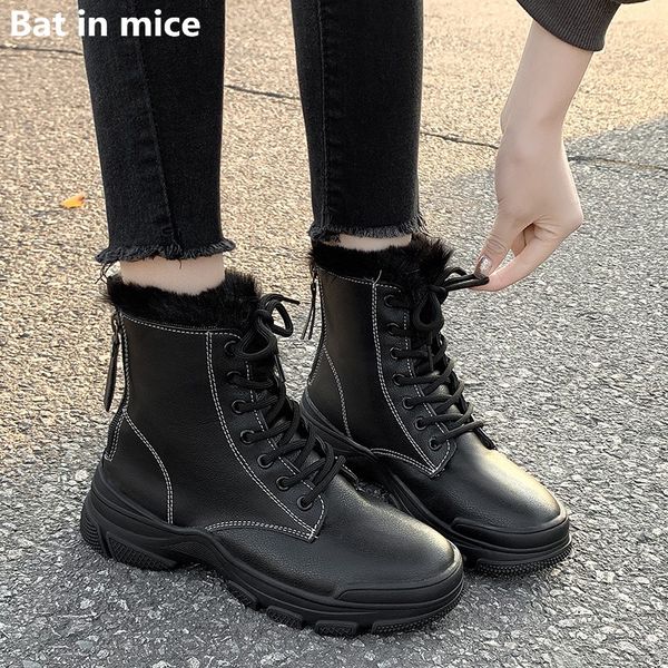 

women ankle boots women female flat casual lace-up motorcycle boots shoes casual warm snow booties t804, Black