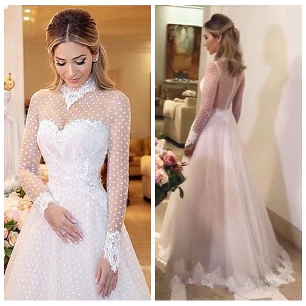 

a line high neck long sleeve muslim camo wedding dresses african vestidos de novia spring country wedding gowns, White