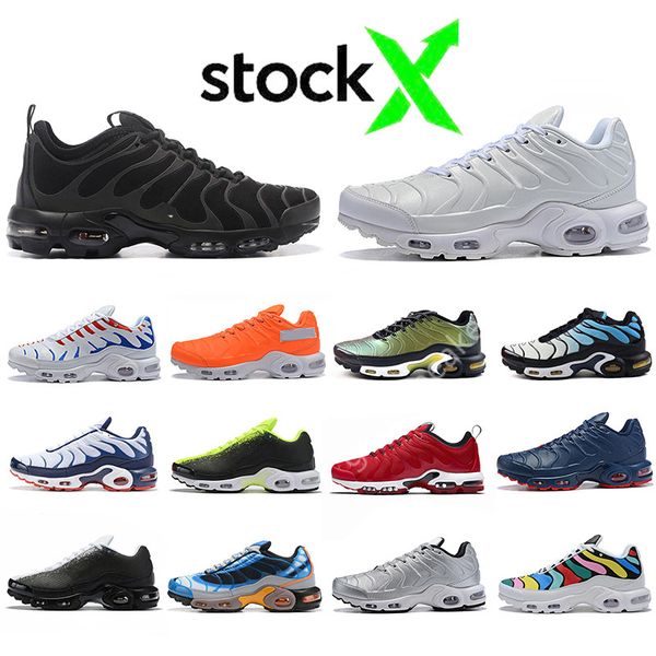 

mens tn plus se running shoes triple black white shark hyper blue spray paint scream green men trainer runner sports sneakers
