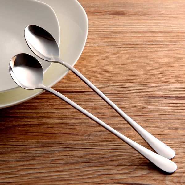 

stainless steel long handle spoon coffee latte cocktail mixing spoon ice cream soda sundae scoop tea spoons bar kitchen tool vt0310