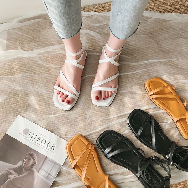 

comfort shoes for women 2020 summer female sandal flat sandals open toe buckle all-match ankle strap comfort block ladies woman, Black