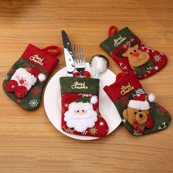 

1pc santa claus snowman elk style utensil knives forks holder cutlery pouch christmas decor tableware gift bag #252783