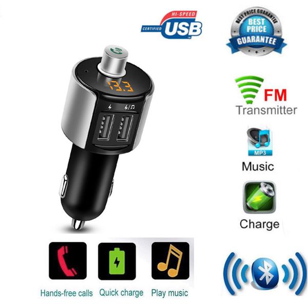 

tioodre bluetooth car kit music mp3 player fm transmitter with 3.4a dual usb charger u disk port led display built-in microphone