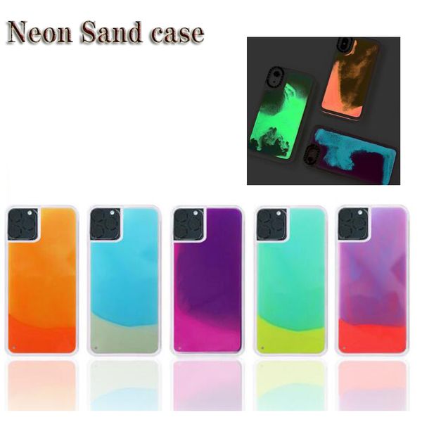 

luxury neon sand mobile case for new iphone 11 pro max xs max luminous liquid glitter quicksand case for huawei p20 p30 lite
