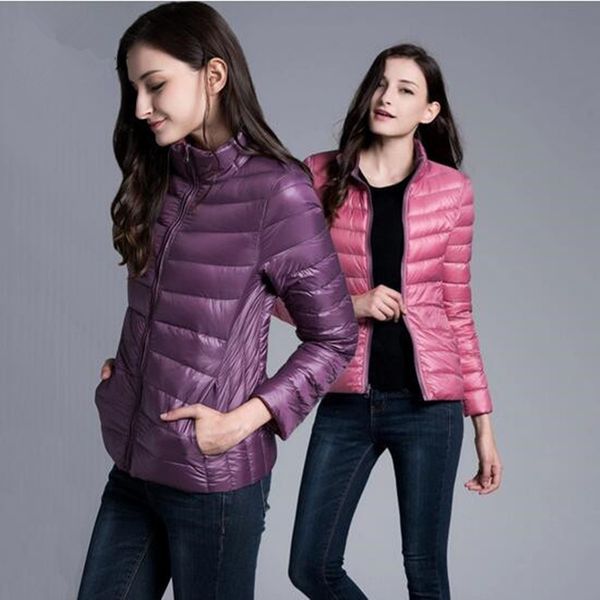 

autumn fashion women in winter to keep warm 75% white duck down stand collar down jacket/femininity double sided coat, Black