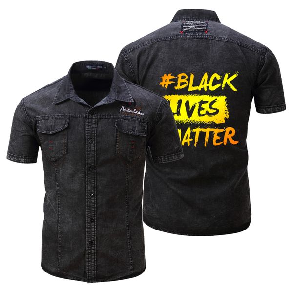 

men's spring and summer denim jacket cotton comfortable black lives matter single breasted t-shirt casual style dropshipping, White;black