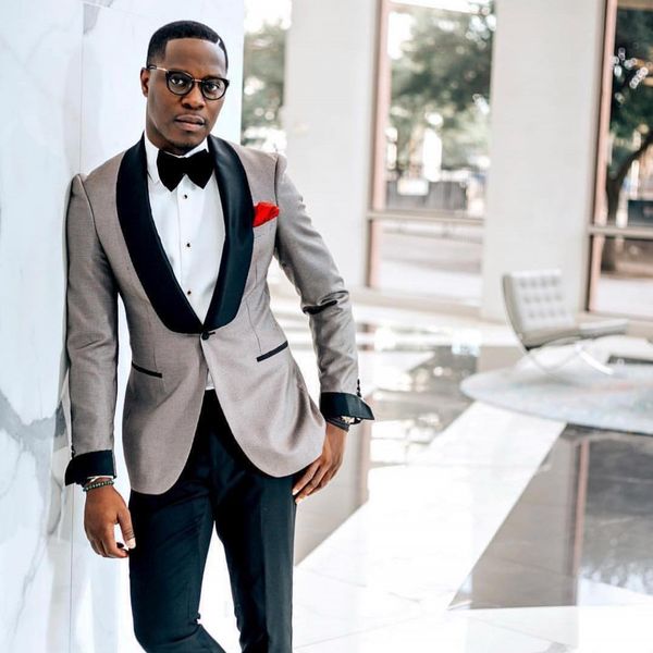 

new arrival mens prom suits shawl lapel wedding suits for men groomsman tuxedos two pieces one button blazers jacket+pants+bow tie, Black;gray