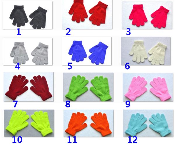 

warm knitted gloves kids girs boys solid candy color for children acrylic glove finger stretch mitten outdoor gloves 7-11 years hh9-2465