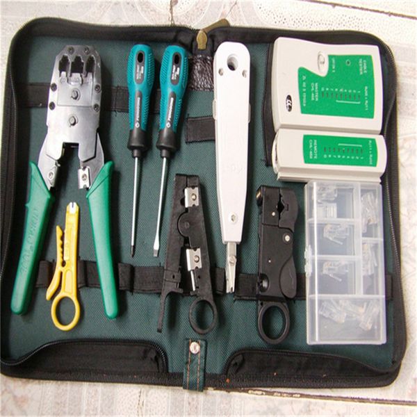 Freeshipping 9 in 1 LAN Network Tool Kit Set Bag Cable Tester Connettore Crimper Plug Pinza Tagliafili Cacciavite per RJ45 RJ11 RJ12 CAT5