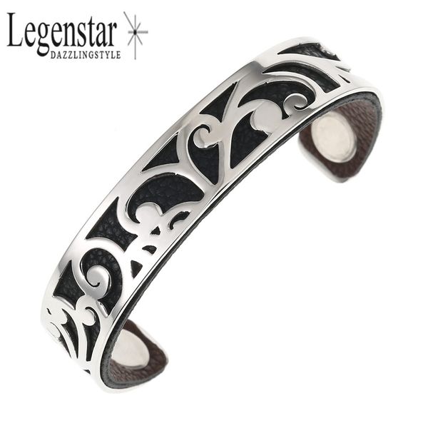 

legenstar 2019 cuff bangle &bangle for women argent stainless steel bracelet 10 color interchangeable leather wrist pulseiras, Black