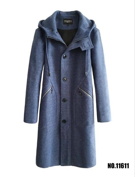 

college wind hooded woolen coat men's long section 2018 autumn and winter new zipper woolen coat large size s-6xl, Black