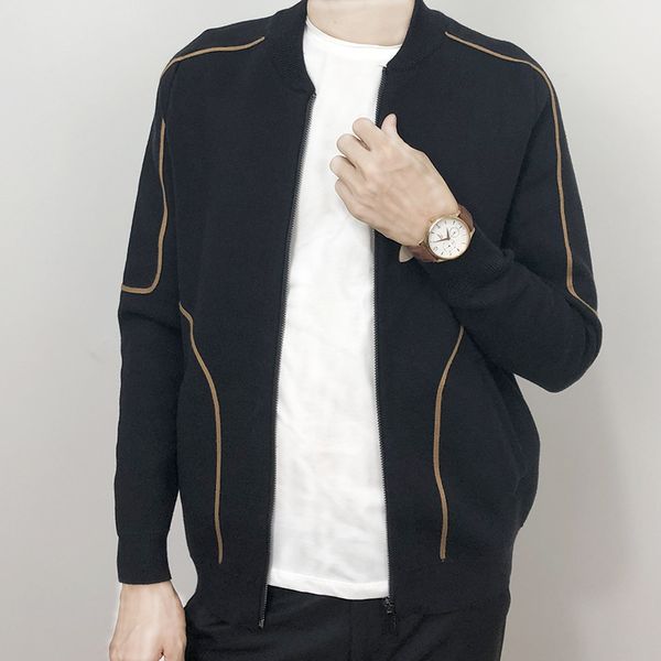 

mens designer vertical collar knitted cardigan fashion line decorative zipper cardigan coat, Black;brown