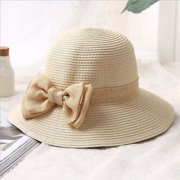 

women beach sun hat 2018 spring summer new fashion female casual bow soft straw sun hats foldable caps, Blue;gray