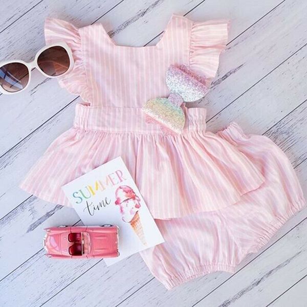 

1-6 Years Toddler Kid Baby Girls Striped Ruffle Backless Tops Dress Shorts Pants Summer Sleeveless Outfit Clothes 2019 New