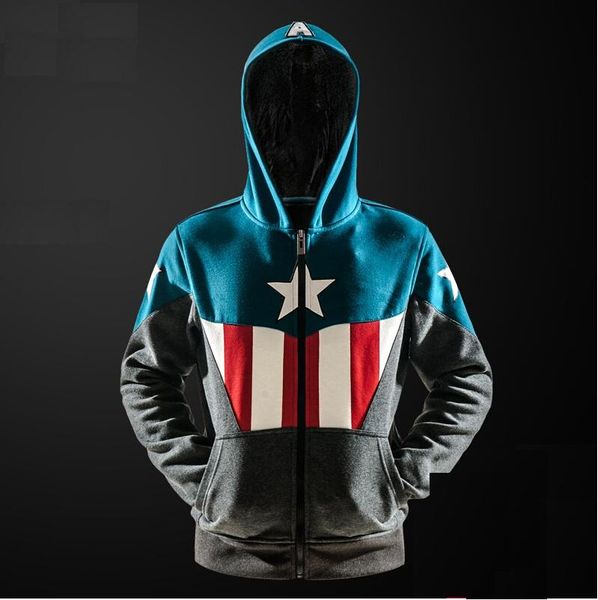 

new captain america sweater coalition of the vengeance the same paragraph super hero fleece cardigan zipper men's coat, Black