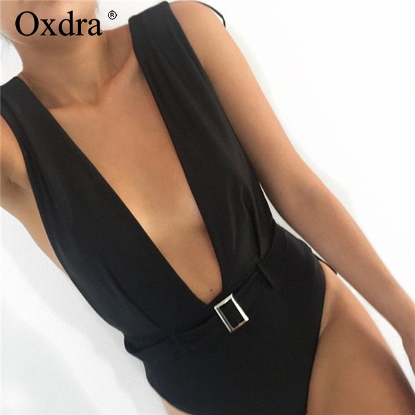 

oxdra women solid backless bpdysuits sleeveless deep v neck jumpsuits summer overalls 2019 women's clothing s-xl, Black;white