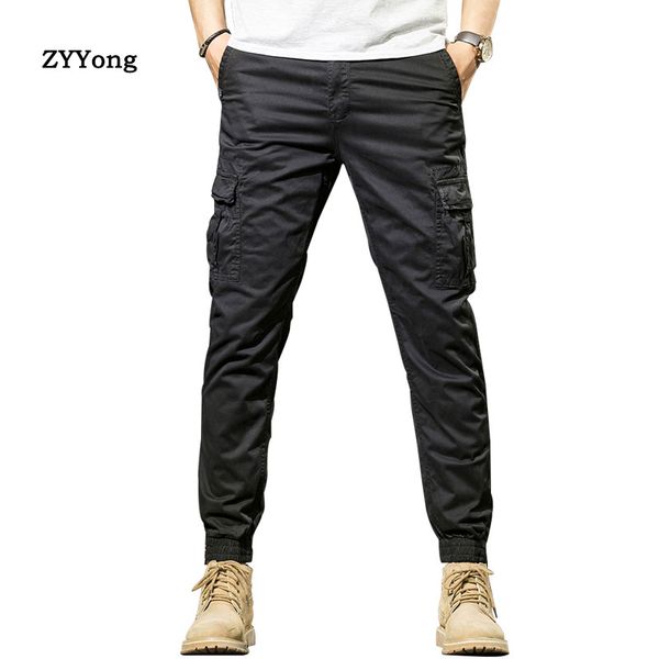 

2020 new cargo pants men pants cotton many pockets stretch flexible man casual trousers plus size 29- 38, Black