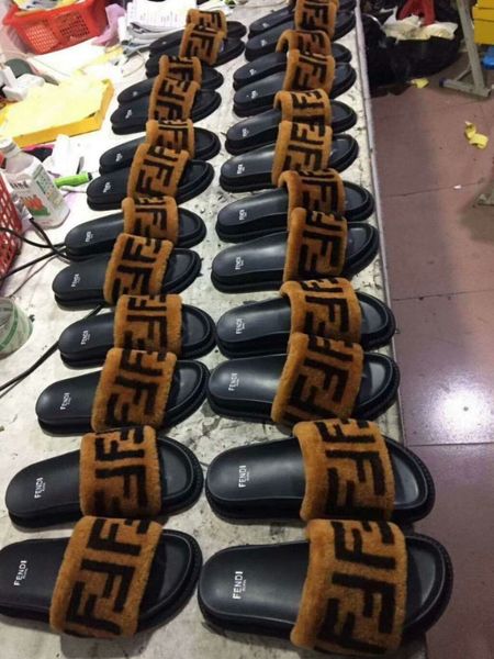 

2018 New Luxury Brand Designer Slippers Designer shoes Double F Women Slides Summer Fur Slipper Moccasins with Box