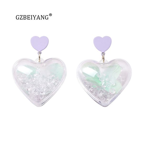 

gzbeiyang 2019 plastic heart shaped colored glass ball earrings for cute women sweet jewelry earrings for girl gifts, Golden;silver