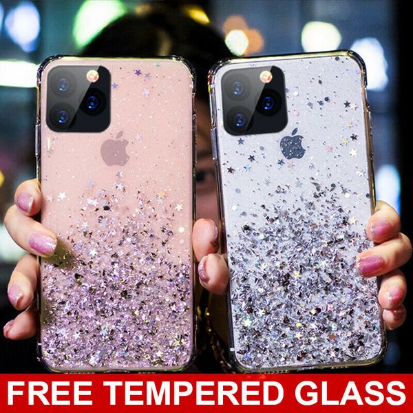 

transparent glitter silicone soft shockproof protective case cover for iphone 11 pro max xs max xr 8 7 6 plus se2