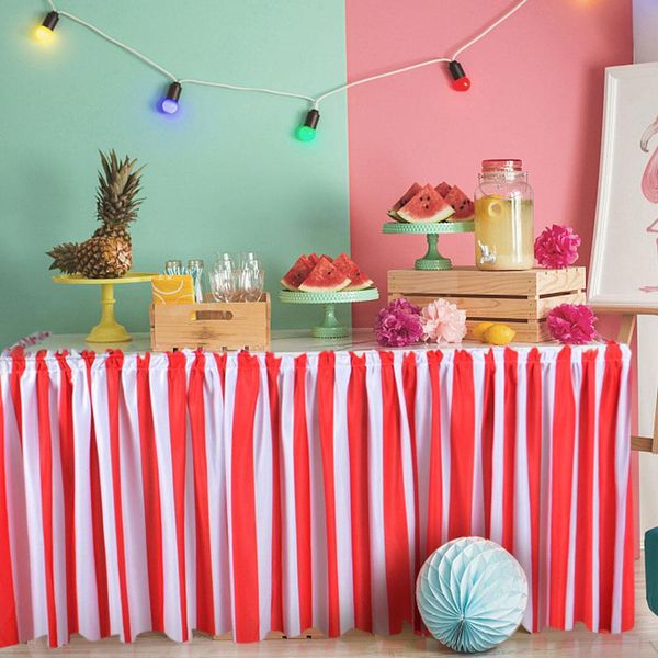 

lanlan wedding birthday party red and white stripes knitted table skirt-30