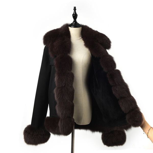

fursarcar 2019 fashion jean jacket real fur parka women winter coat with coffee fur collar and cuff casual warm parka, Black