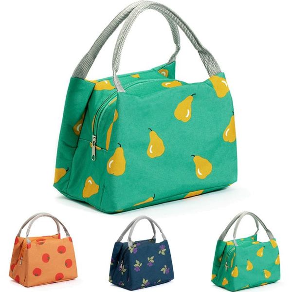 

functional pattern cooler lunch box portable insulated canvas lunch bag thermal picnic bags for women kids#y4, Blue;pink