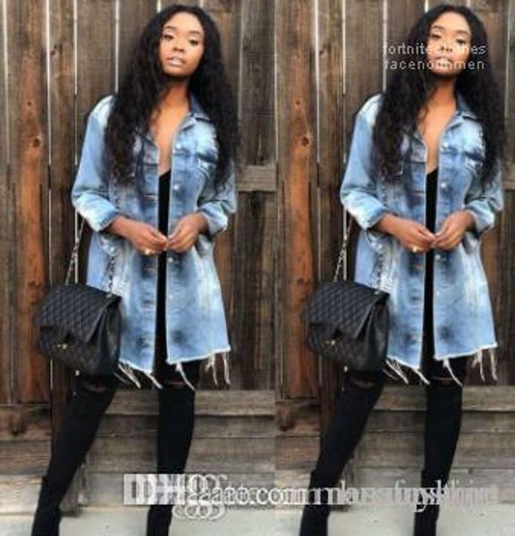 

fit single breasted holes designer coats jackets women denim blue jacket long slim, Black;brown