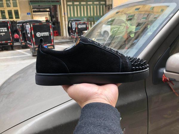 

designer shoes red bottom low cut suede spike casual shoes party wedding crystal leather sneakers dress shoes, Black