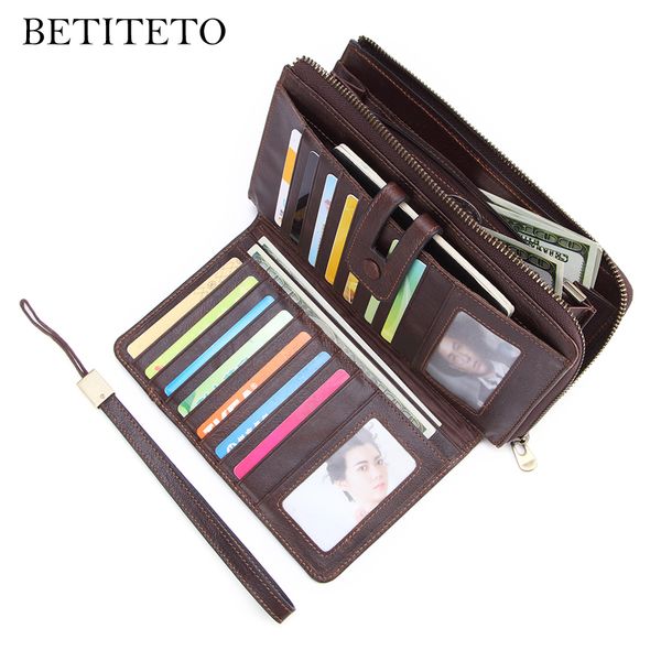 

betiteto genuine cow leather men wallet business long clutch male coin purse cuzdan partmone carteras money bag portmann, Red;black