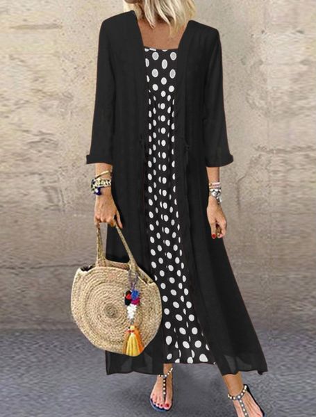 

autumn boho dress plus size women long sleeve polka dot round collar long dress fashion ladies boho dot lace up maxi dress