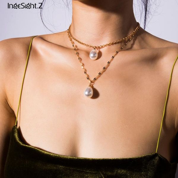 

ingesight.z bohemian multi layer imitation pearl choker necklace collar statement long chain necklace women jewelry, Silver