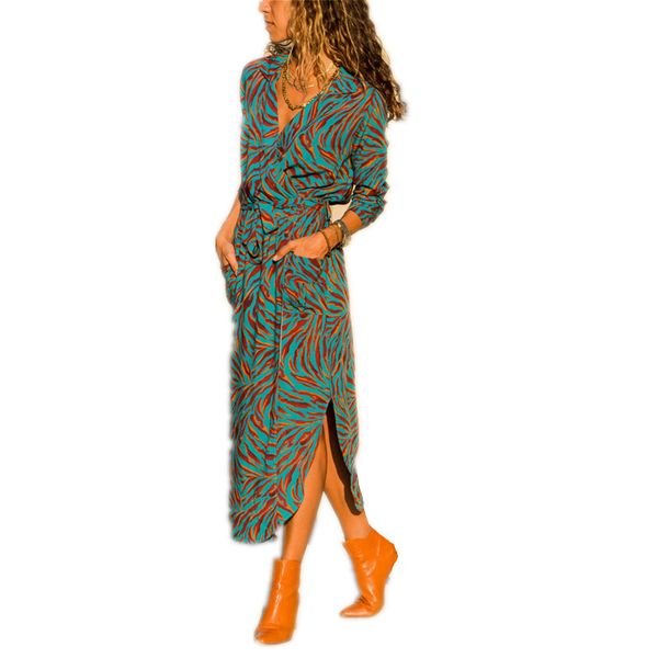 

Women Long Dress Floral Print Summer Maxi Chiffon Beach Elegant Party Dress Long Sleeve Office Shirt Dress Vestidos Longo