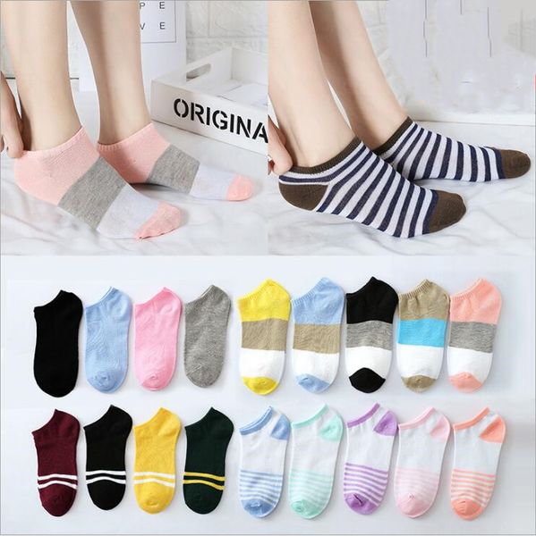 

socks summer candy color ship socks striped solid invisible sock casual short boat socks cotton sock slippers calcetines 5pair/lot b6133, Pink;yellow