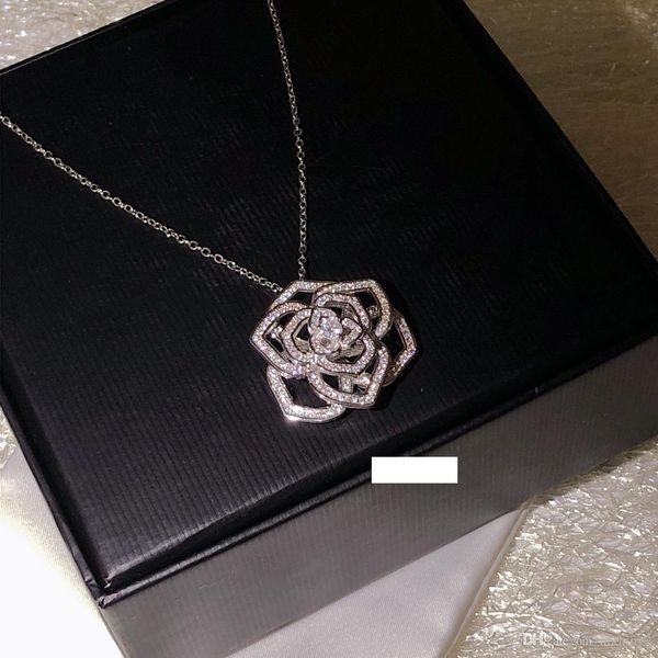

designer woman jewelry fashion rose necklace 925 silver flower pendant necklace for women love gift 40-45cm