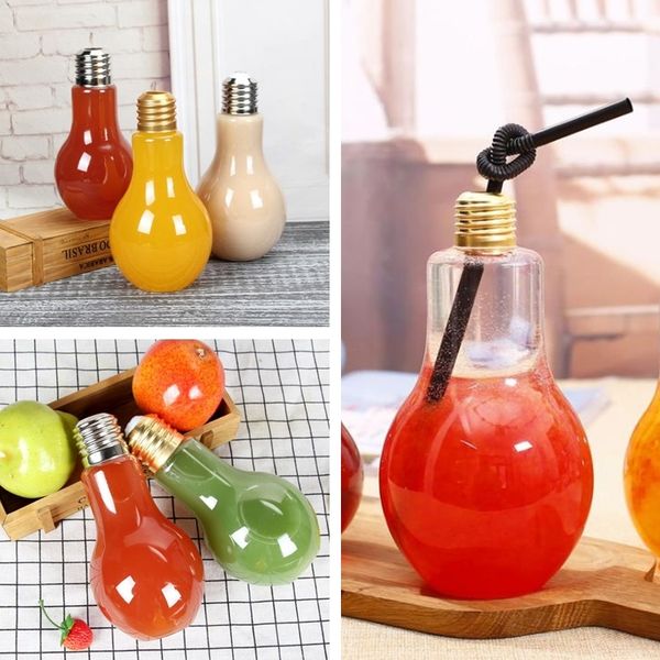 

Light bulb beverage bottle milk tea bottle pla tic juice bottle creative yogurt cup with traw cup drinkware tool 4679