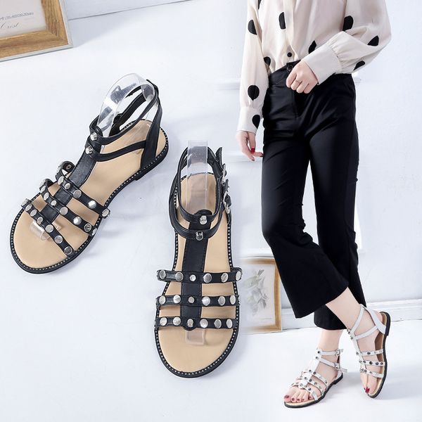 

roman sandals rivet open toe sandals princess designer sandal designer slides party shoes hollow shallow mouth women sandals, Black