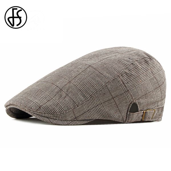

fs cotton adjustable beret cap spring summer outdoor sun breathable black navy plaid hats women men flat gorros berets caps, Blue;gray